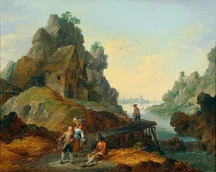 Paesaggio fluviale con pescatori